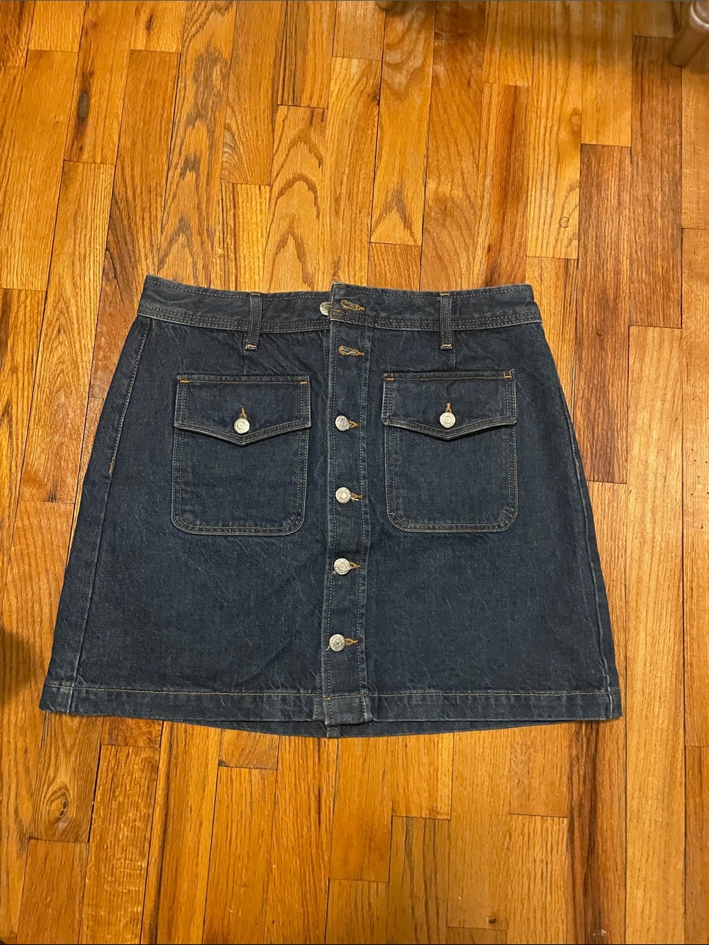 LOFT Dark Blue Button-Front Denim Mini Skirt